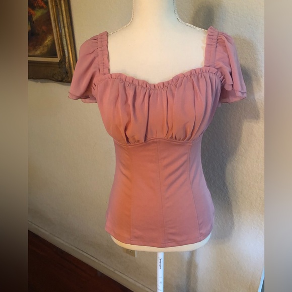 Pink Off-Shoulder Retro Top Flutter Sleeves Scarlet Darkness Renaissance Peasant - Picture 1 of 6